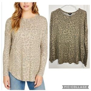 Buffalo David Bitton Beige Leopard Long Sleeve Top size L
